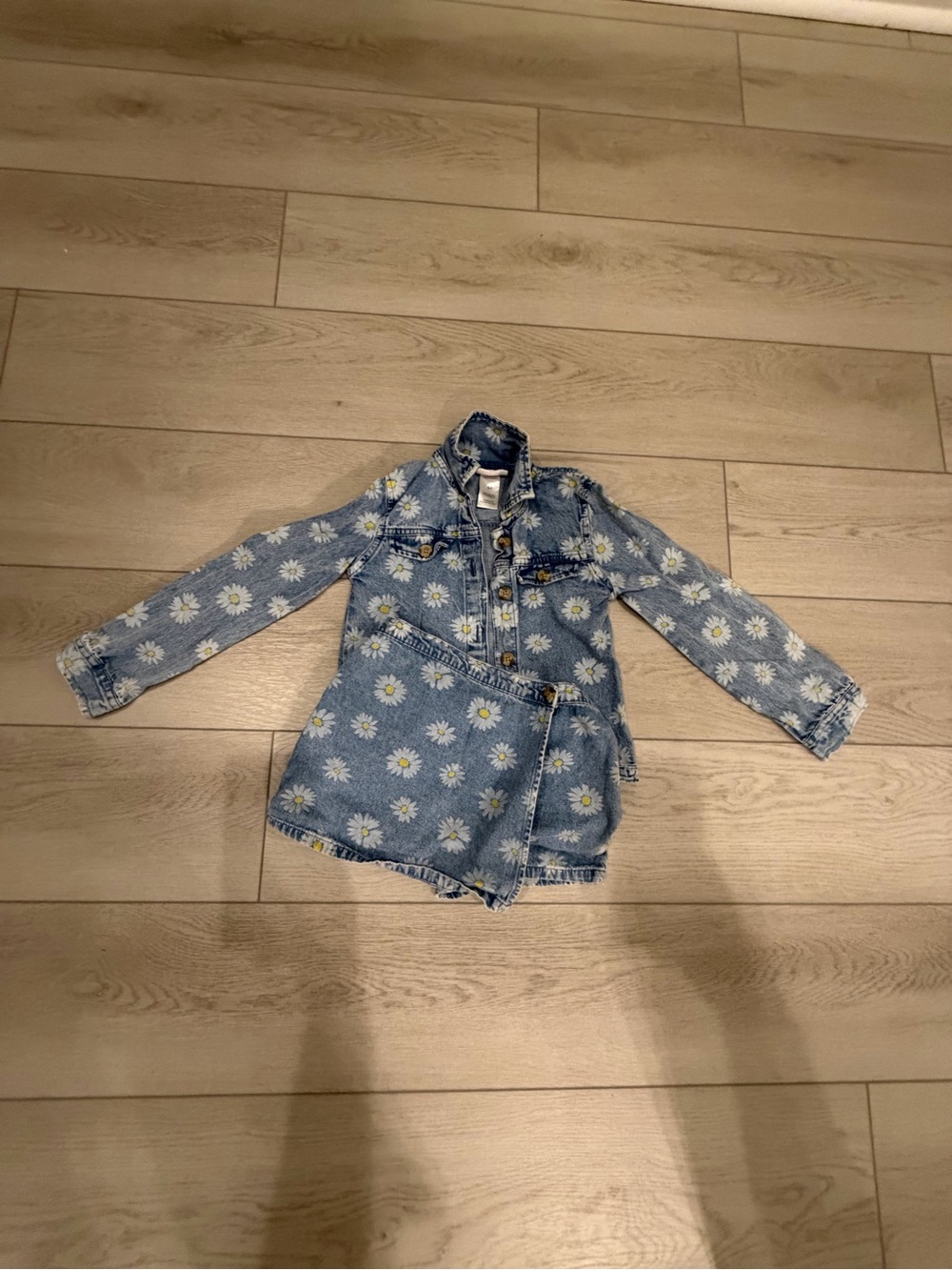 Little Lass Blue Daisy Print Denim Jacket Set